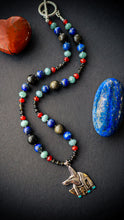 Load image into Gallery viewer, Anubis - Lapis Lazuli, Red Carnelian, Jadeite, Gold Sheen Obsidian - 19” Necklace