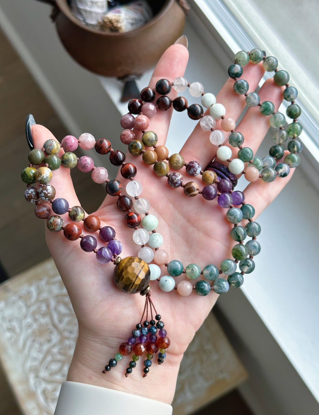 Interconnected- 108 Gemstone Meditation Beads - Tigers Eye Focal