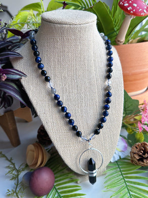 Stargazing - 19” Necklace - Labradorite + Onyx + Blue Tigers Eye + Quartz Star Pendant