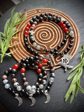 Load image into Gallery viewer, The Morrigan Necklace 22” - Onyx, Labradorite, Carnelian, Rhodonite, Snowflake Obsidian, Smoky Quartz, Garnet, Bloodstone