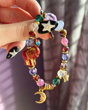Load image into Gallery viewer, Whimsigoth Charm Bracelet 7.5” - Czech Glass, Blue Chalcedony, Lucky Elephant, Clear Quartz Crystal Balls🔮, Moon &amp; Star Charms