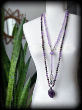 Load image into Gallery viewer, Fair-iat Lavender Amethyst + Aura Quartz Tree of Life - Knotted Lariat Necklace