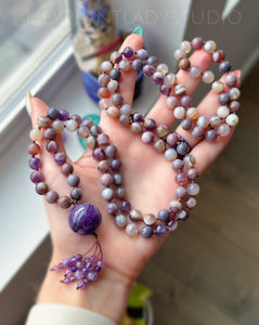 Creative Freedom - 108 Gemstone Meditation Beads - Amethyst Focal