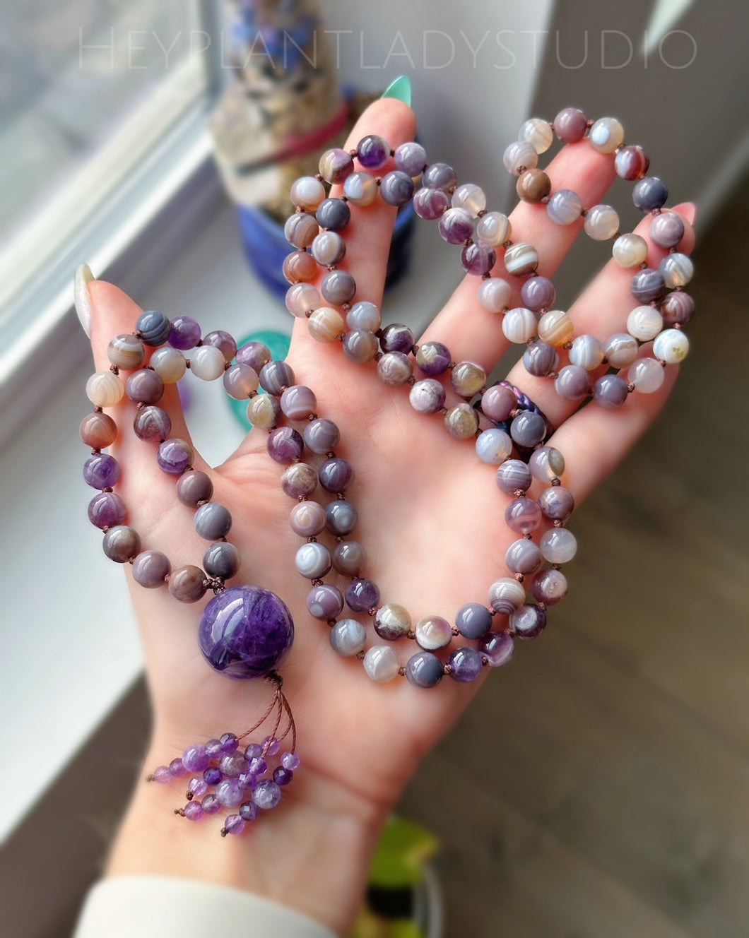 Creative Freedom - 108 Gemstone Meditation Beads - Amethyst Focal