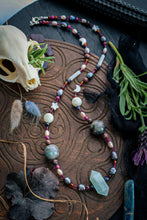 Load image into Gallery viewer, Chasing Stardust 22” - Garnet, Ruby, Freshwater Pearl, Rhodonite, Mother of Pearl, Iolite - Labradorite &amp; Aquamarine Focals