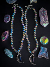 Load image into Gallery viewer, Magic Moon - 16” Choker  - 8mm Aura Quartz - Crescent Moon Aqua Aura Pendant