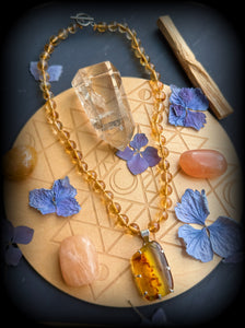 Amber + 17" Necklace - 8mm Citrine  - Sterling Silver Pendant