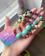 Load image into Gallery viewer, Amazonite + Rainbow Gemstone Bracelet 8mm Hessonite Garnet, Carnelian, Rhodonite, Honey Calcite, Citrine, Lime Calcite, Malachite, Amazonite, Iolite, Amethyst, Tigers Eye