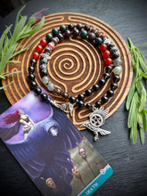 Load image into Gallery viewer, The Morrigan Necklace 22” - Onyx, Labradorite, Carnelian, Rhodonite, Snowflake Obsidian, Smoky Quartz, Garnet, Bloodstone