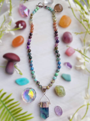 Faerie Ring 🍄 - Sterling Silver Fluorite Focal - Earthy Ombre Rainbow - 20” Necklace