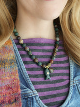 Load image into Gallery viewer, Wanderer - 16” Necklace 10mm Matte Jasper - Gemstone Carved Charms + 14k Gold Plated Accents