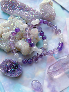 High Fae - 8mm Mystic Amethyst + Mystic Rose Quartz + Lavender Amethyst - Gemstone Bracelet