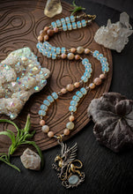 Load image into Gallery viewer, The Gilded Gryphon Necklace 22” - Moonstone, Smoky Quartz, Opalite - Gryphon Pendant