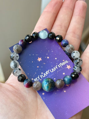 Outer Space 🪐 -Galaxy Tigers Eye Focal - 8mm Gemstone Mala Bracelet