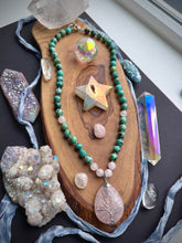 Load image into Gallery viewer, Heart of Gaia - 20” Necklace 8mm African Turquoise + Rose Quartz + Rose Quartz Focal