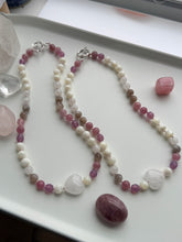 Load image into Gallery viewer, Anahata Bloom - 17” Necklace - Rose Quartz, Moonstone, Mother of Pearl - Quartz Heart Focal