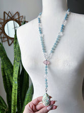 Load image into Gallery viewer, Gates of Atlantis - Abalone Shell + Rose Quartz + Quartz Stars + Aquamarine - Knotted Lariat Necklace