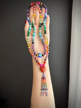 Load image into Gallery viewer, RESERVED - Rainbow Watcher 🧿 - 8mm - Rainbow Gemstone 108 Mala Necklace - Red Jasper Focal - Rainbow Beaded Tassel