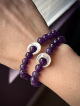 Load image into Gallery viewer, Violet Moon Bracelet - 8mm Amethyst + Mother of Pearl - Stretch Mala Bracelet