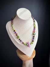 Load image into Gallery viewer, Lavender Thistle SET - 16” Choker + Bracelet - Green Apatite, Amethyst, Mystic Tigers Eye, Peridot, Lepidolite - Aventurine Star, Agate Skull, Lepidolite Focal
