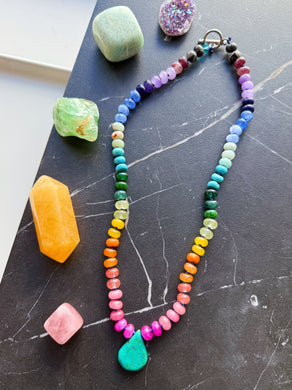 Oneness - 19” Necklace - 8mm Hubei Turquoise & Candy Jade + Gemstone Rondelle