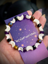 Load image into Gallery viewer, SET (2) Bracelets - 8mm Onyx, Amethyst, Tigers Eye, Mother of Pearl Moons - Stretch Mala Bracelets