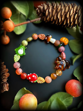 Feywylde- Lampwork glass critters + 8mm gemstone bracelet