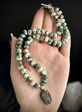 Load image into Gallery viewer, Verdant Decay - 17” Necklace - 8mm Tree Agate Rondelle + Quartz Skull Focal