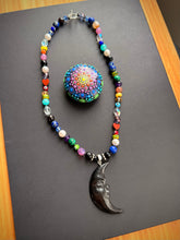 Load image into Gallery viewer, Cosmic Mischief - 18” Necklace - Black Carved Horn Moon 🌙 + Lapis Lazuli + Malachite + Sunstone + Amazonite + Onyx