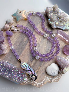 Fair-iat Lavender Amethyst + Aura Quartz Tree of Life - Knotted Lariat Necklace