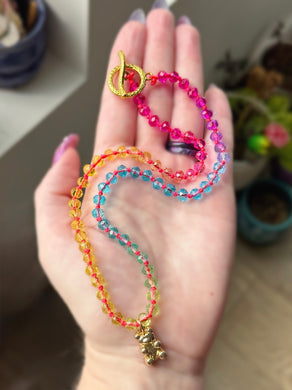 Gummy Bear Glow - 17” Necklace - Ombre Crystal Rainbow + Gummy Bear Pendant