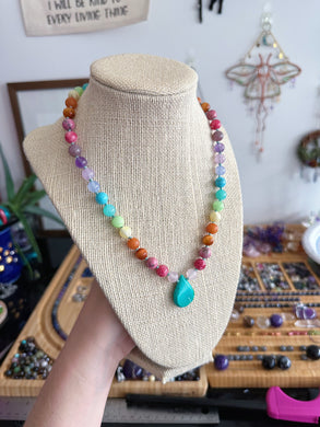 RESERVED - Rainbow 18” Choker + Hubei Turquoise Drop