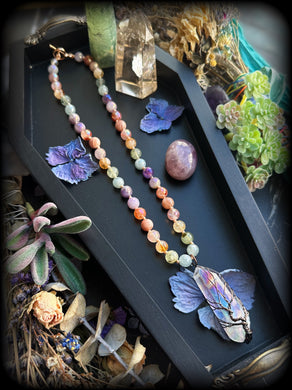 Butterfly Garden - 17” Choker - 8mm Mystic Aquamarine + Prehnite + Citrine + Sunstone + Mystic Pink Healer + Mystic Lavender Amethyst - Aura Quartz Pendant