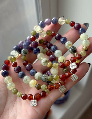 Universal Peace - Faceted Gemstone + OM Karen Hill Tribe Silver Charm