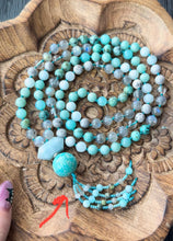 Load image into Gallery viewer, Celestial Current - 8mm Labradorite, Aquamarine, Amazonite 108 Mala Necklace - Aquamarine + Amazonite Focal ***read listing***