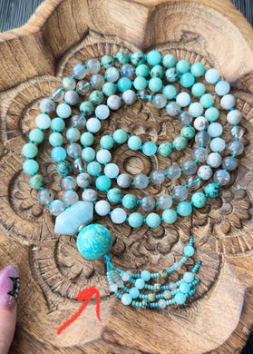 Celestial Current - 8mm Labradorite, Aquamarine, Amazonite 108 Mala Necklace - Aquamarine + Amazonite Focal ***read listing***