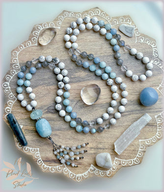 Peace of Mind - 108 Gemstone Mala Necklace - Double Aquamarine Guru