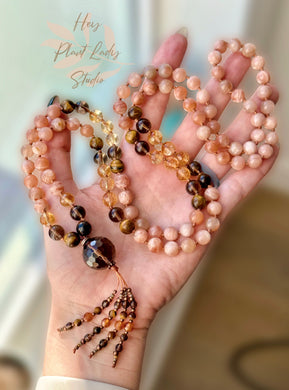 Daughters of the Sun - 108 Mala Bead Necklace - Smoky Quartz Guru