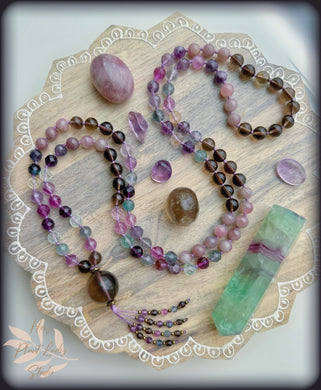 Unburden your Heart - Diamond Cut Fluorite, Madagascar Rose Quartz, Smoky Quartz 108 Mala Bead Necklace - Smoky Quartz Guru