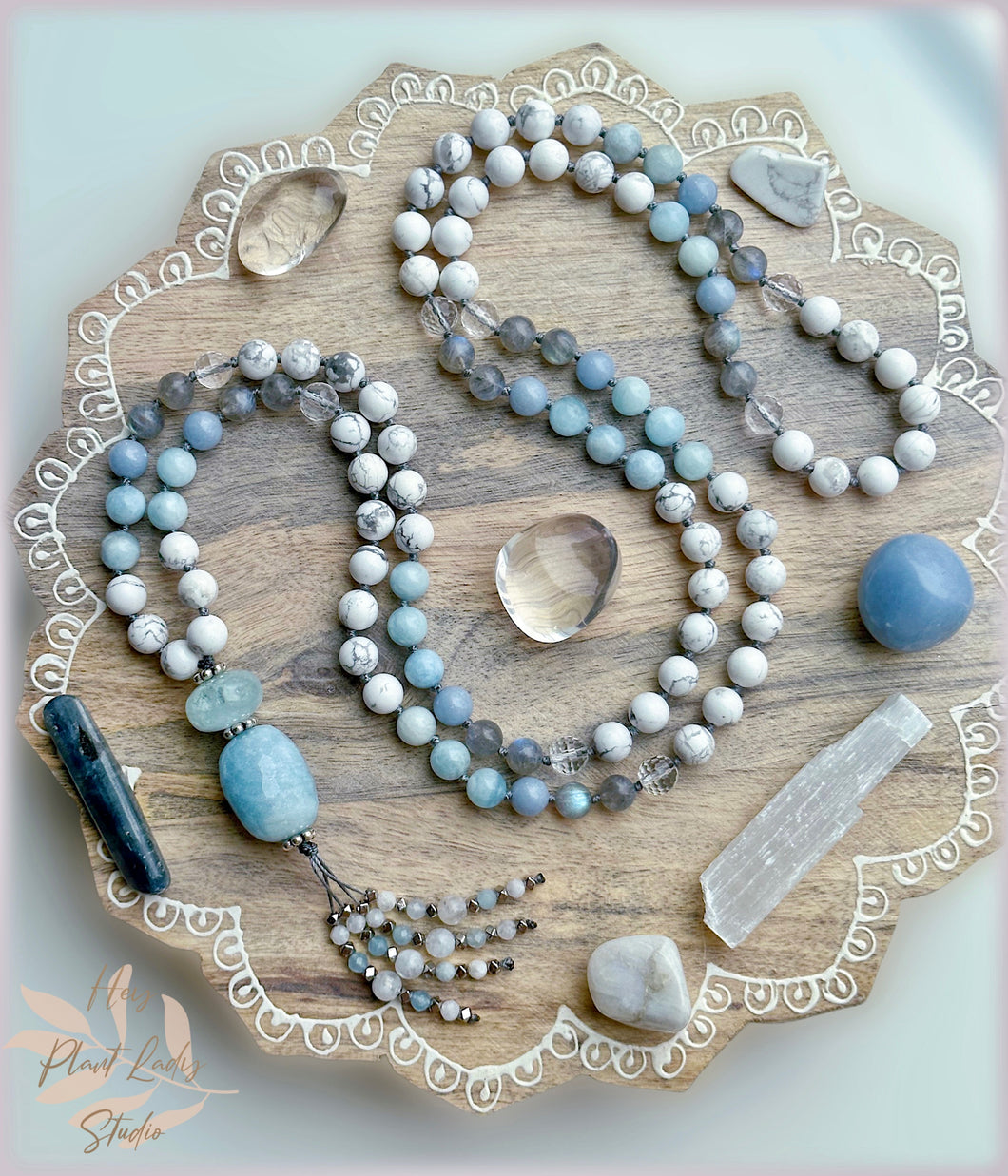 Peace of Mind - 108 Gemstone Mala Necklace - Double Aquamarine Guru