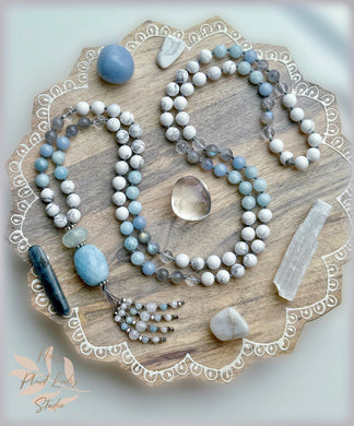Peace of Mind - 108 Gemstone Mala Necklace - Double Aquamarine Guru