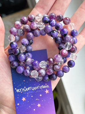 Violet Flame Healing - Charoite + Purple Mica + AAA Faceted Quartz + Stretch Mala Bracelet