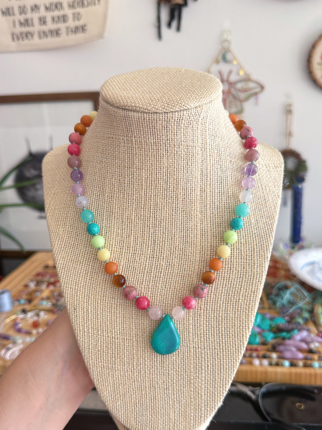 Rainbow 18” Choker + Hubei Turquoise Drop