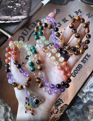 Goodbye Negative Energy (Protection + Uplifting Energy) - Onyx Planchette Sterling Silver - 108 Mala Bead Necklace