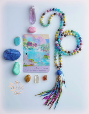 Surrender to the Flow - 8mm Gemstone Mala Bracelet 108 Mala Bead Necklace - Hand Dyed Silk Tassel - Sodalite Focal