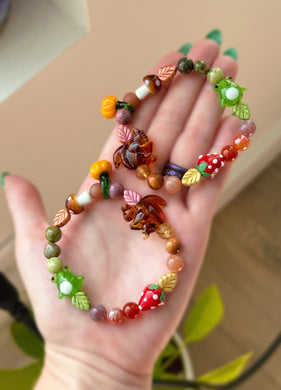RESERVED (2) Feywylde- Lampwork glass critters + 8mm gemstone bracelets