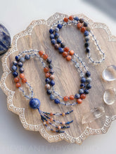 Load image into Gallery viewer, Joy • Truth • Authenticity-Sodalite, Blue Topaz, Sunstone - Sodalite Focal - Beaded Tassel - 108 Mala Bead Necklace
