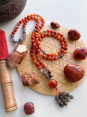 Sun Dragon - Sardonyx + Black Moonstone - Thai 925 Silver Dragon - 108 Mala Bead Necklace