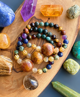 Winds of Autumn - Agate Focal - 8mm Gemstone Mala Bracelet