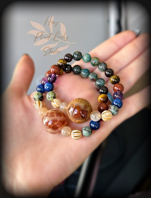 RESERVED - Winds of Autumn - Agate Focal - 8mm Gemstone Mala Bracelet